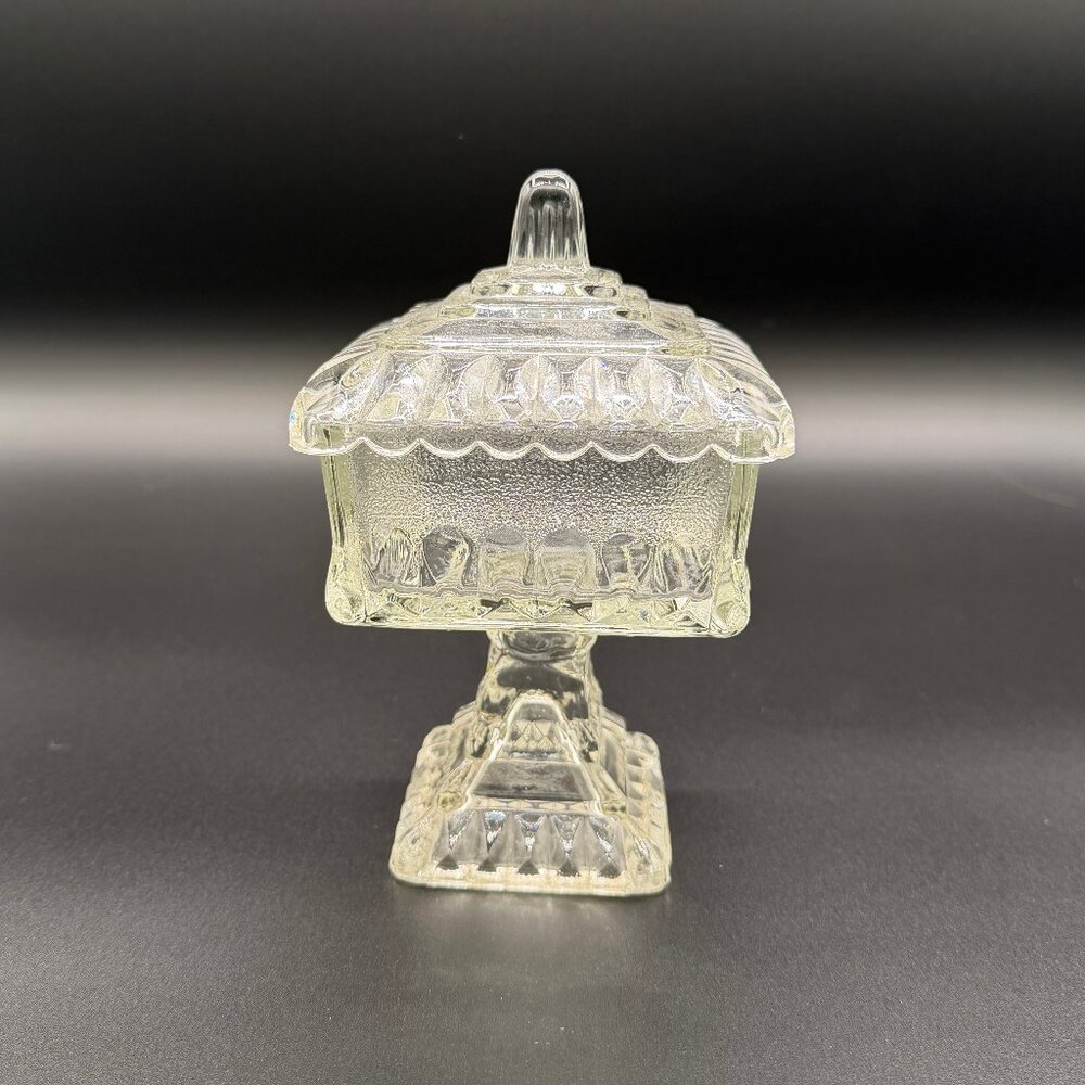 Vintage Jeannette Glass Wedding Box Pedestal Candy Dish